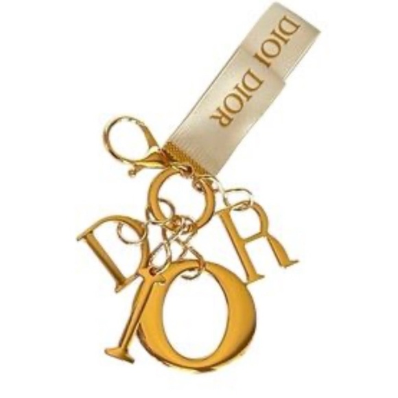 Dior Gold & Cream Ribbon Bag Charm / Key Ring / Key Chain Gift NIB - Picture 3 of 4